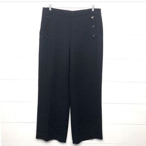 DKNY Navy Sailor nautical Button flat front High Rise Wide Leg Pant Size 10